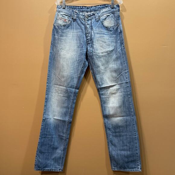 Diesel Jeans Mens 33x33 Blue Relaxed Button Fly Medium Wash Fading Denim - Picture 1 of 11